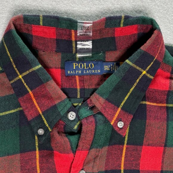Polo Ralph Lauren Classic Fit Flannel Shirt Red Green Plaid Pony XXLT / 2XLT - Picture 5 of 8